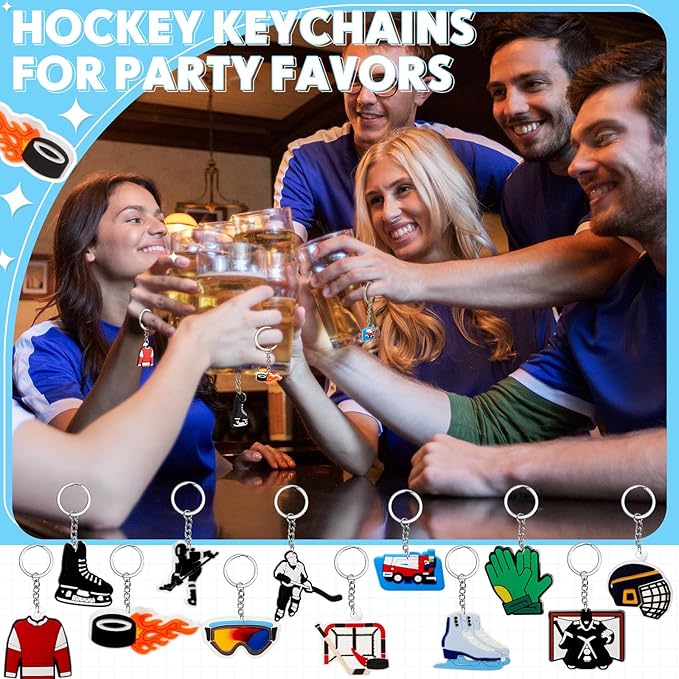 Batiyeer 72 Pack Ice Hockey Keychains Bulk Party Favors Sports Ball Key Chains Funny Keyring Gifts for Women Men Birthday Supplies