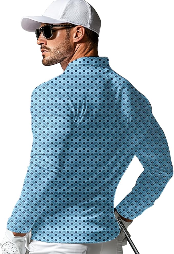 Men's Long Sleeve Golf Shirt Quick Dry 3 Button Work Fishing Outdoor Casual Collar Shirt