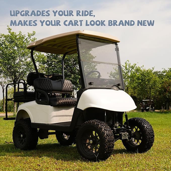Golf Cart Vinyl Replacement Seat Covers fits EZGO RXV 2008+, Diamond Front Seat Cover Black Stitching Durable Breathable & Easy to Clean