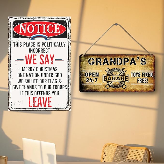 Grandpa's Garage Wooden Sign - Papa's Fix It Shop Vintage Mechanic Sign - Toys Fixed For Free - Woodworking Gift for Grandpa - 6x12 Inch