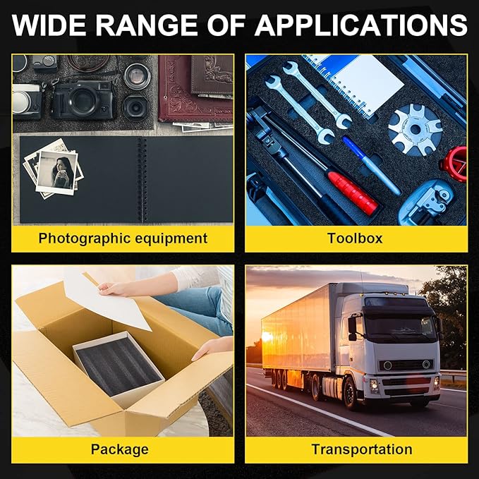 Treela 2 Pcs Customizable Polyethylene Foam Sheets 16x12x2" Black Thick Cuttable Foam Padding Inserts for Cases, Polyethylene Block Sheet for Packing Toolbox Storage and Craft Pad