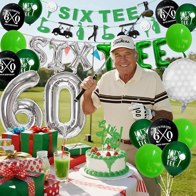 60th Birthday Decorations, Golf Themed 60th Birthday Party Decorations Gifts for Men Him with 60 Number Balloons Sixtee Banner Cake Topper