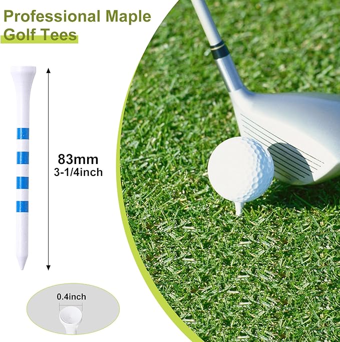 Vinsot 1000 Pcs Golf Tees Bulk 3-1/4 '' Wooden Bamboo Tees Decoration for Men Women Clubs Golf Ball Theme Party Accessories School Supplies(White Blue,Stripe)