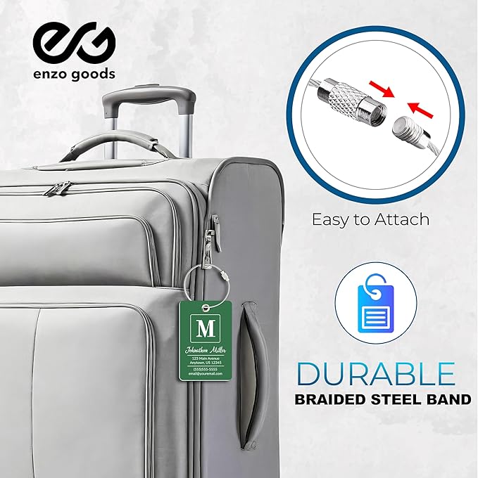 Personalized Luggage Tag | 4 Pack | Custom Luggage Tags for Suitcases | Kids Backpack Tag | 10 Color Options & Choose Font, Font Color