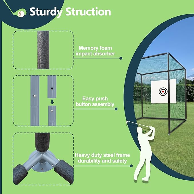 Golf Cage Net with Steel Frame 10x10x10 Ft Golf Practice Nets Used for Indoor Full Swing Practice and Chopping Practice, Including Target Fabric and Swing Pad