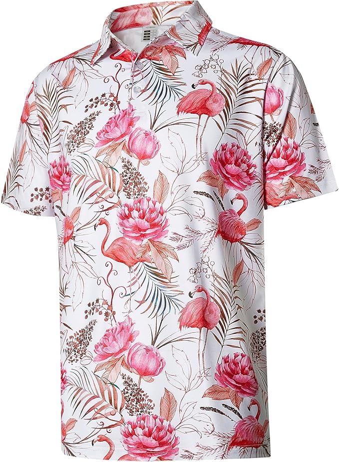 zeetoo Men's Polo Shirts Hawaiian Golf Polos Shirts Short Sleeve Performance Moisture Wicking Mens Golf Shirts