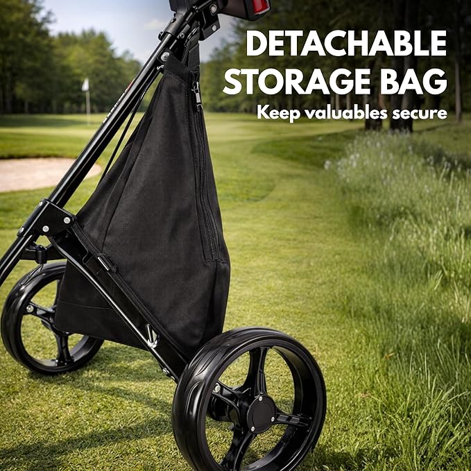 PRECISE Cruiser 3-Wheel Golf Push Cart with Stabilizer Rods & Foot Brake – Lightweight Folding Golf Trolley with Ergonomic Handle, Detachable Storage Bag & Scorecard Holder