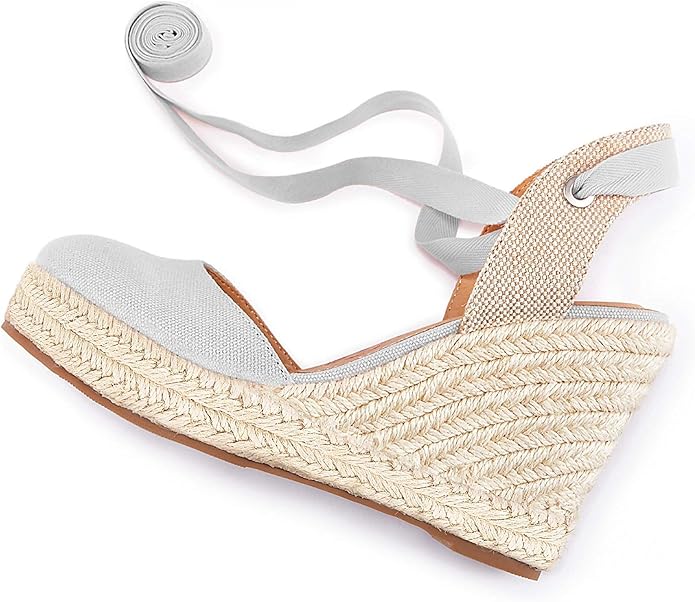 FISACE Womens Summer Espadrille Heel Platform Wedge Sandals Ankle Buckle Strap Closed Toe Shoes