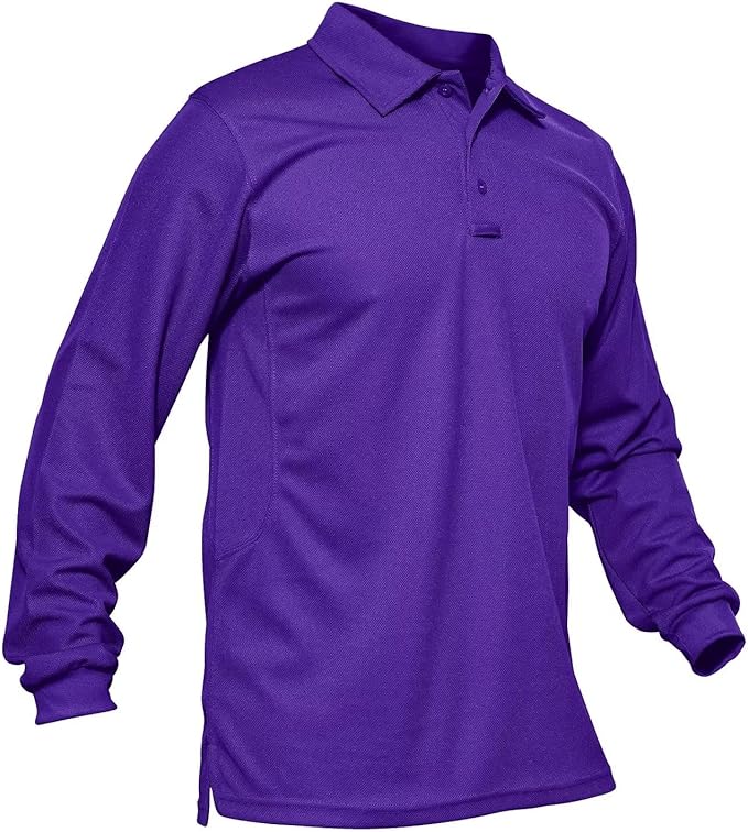 MAGCOMSEN Men's Polo Shirts 3 Button Quick Dry Performance Long Sleeve Tactical Shirts Pique Jersey Golf Shirt