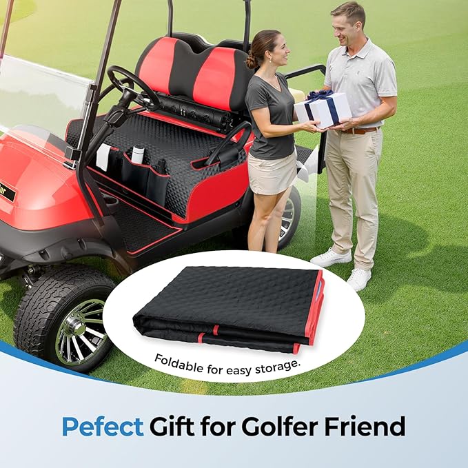 Tecoom Golf Cart Seat Covers, Universal Golf Cart Seat Towel Blanket with Armrest Strap 4 Pockets Non-Slip Bottom, Fits Club Car, EZGO, Yamaha, and More Front Seats, Protect Seats from Pet-Scratch Sun