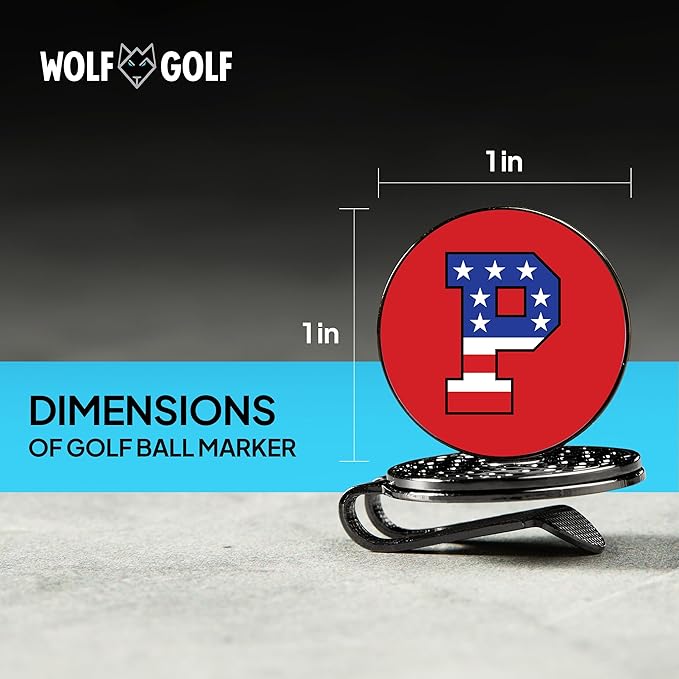 Wolf Golf Towels Golf Ball Marker Hat Clip | USA Monogram | 1 Magnetic Clip + 3 Ball Markers | Patriotic Golf Accessories for Men & Women