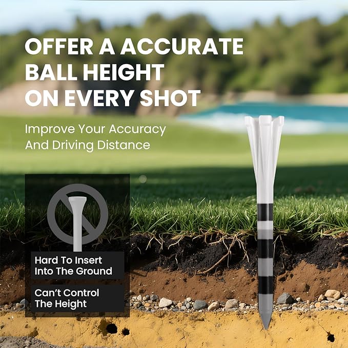FINGER TEN Unbreakable Golf Tees Plastic 80 3 1/4" or 2 3/4" Driver Tees with 20 1 1/2" Iron Tees Assorted Pack, Low Resistance & Consistent Height Long Short Tees with Bright Colors