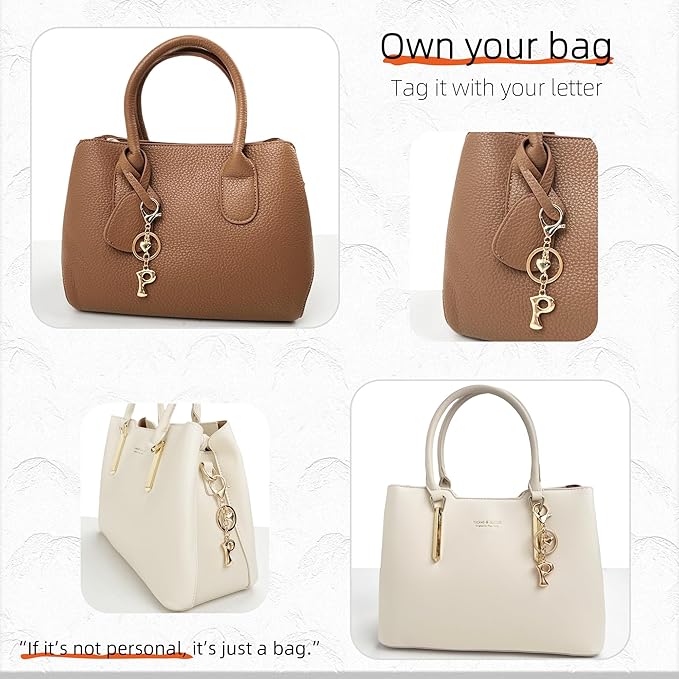 Gold Bubble Heart, Cherry, Bow & More Designs Letter Initial Keychain Bag Charms – Cute Purse Charms for Handbags