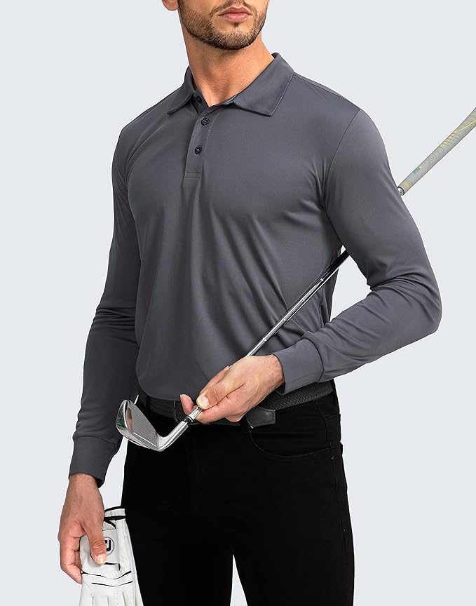 Men's Polo Shirt Long Sleeve Golf Shirts Lightweight UPF 50+ Sun Protection Cool Shirts for Men Work Fishing Outdoor