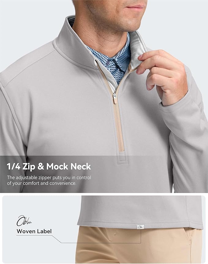 Obla Golf Quarter Zip Pullover Men Fleece Mock Neck Sweatshirt Winter Warm 1/4 Zip Long Sleeve Golf Shirt