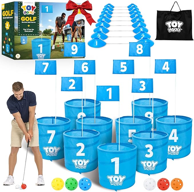 TOY Life Golf Game Set, 9 Holes Backyard Golf Bucket Game for Adults Family Kids, with Balls and Flag, Outdoor Indoor Backyard Practice Game for Beach, Yard, Camping and Lawn
