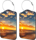 2 Pack Luggage Tags for Suitcase,Sunrise on a Island PU Leather Luggage Tags with Privacy Cover Name Address Labels and Steel Ring,Creative Travel Accessories for Men and Women