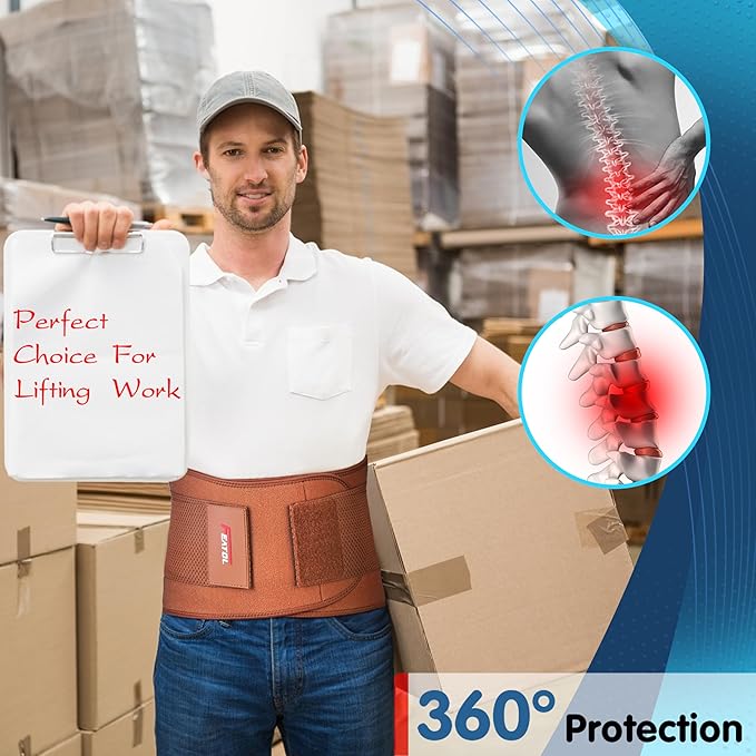 FEATOL Back Brace for Lower Back Pain, Breathable Back Support Belt for Women & Men with Lumbar Pad, Lumbar Support Belt for Heavy Lifting & Work, Scoliosis, Brown, 5XL (Circumference:68-74.8")