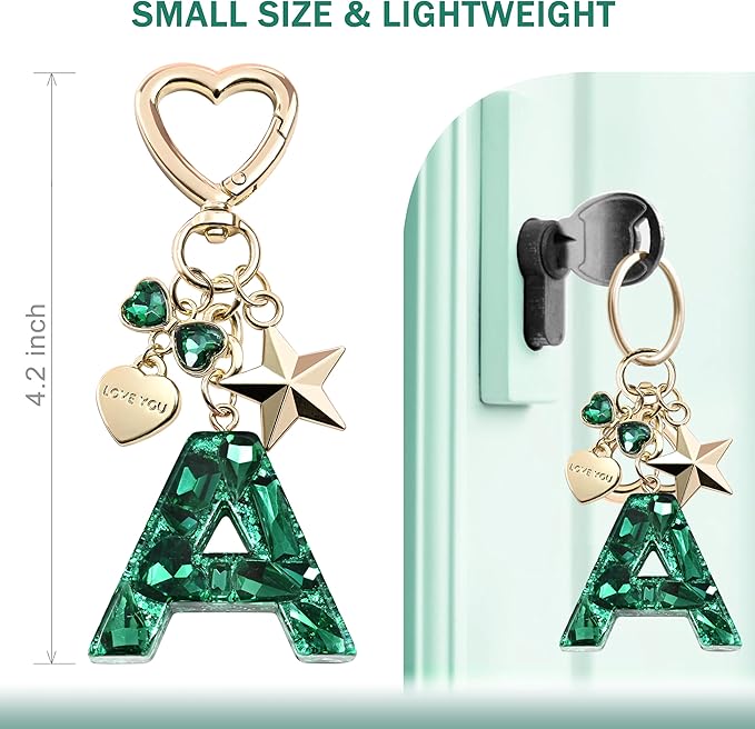 Cute Bling Keychain initial Letter Butterfly Star Pink Purple Gift for Women Girls Bag Cup Charms Accessories