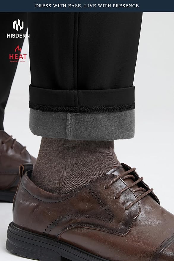 HISDERN Heat 701 Men's Thermal Golf Pants Stretch Fleece 30"/32" No Iron Comfy for Winter Business Casual with Pocket