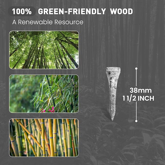 Amy Sport Golf Tees Styllish Bamboo Wooden Coloured Painted Bulk 200 Pack 1 1/2 3 1/4 2 3/4 Inch Tee, Enhanced Visibility Color Purple Pink Green Blue, Practice for Men Women