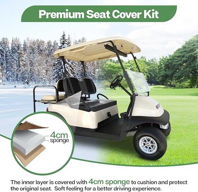 T TGBROS Golf Cart Seat Covers Fit for Yamaha Club Car EZGO Ordinary Front Rear Seat Cushion Waterproof Vinyl Leather Breathable Comfortable Replacement Black Seat Cover Anti-Scratch