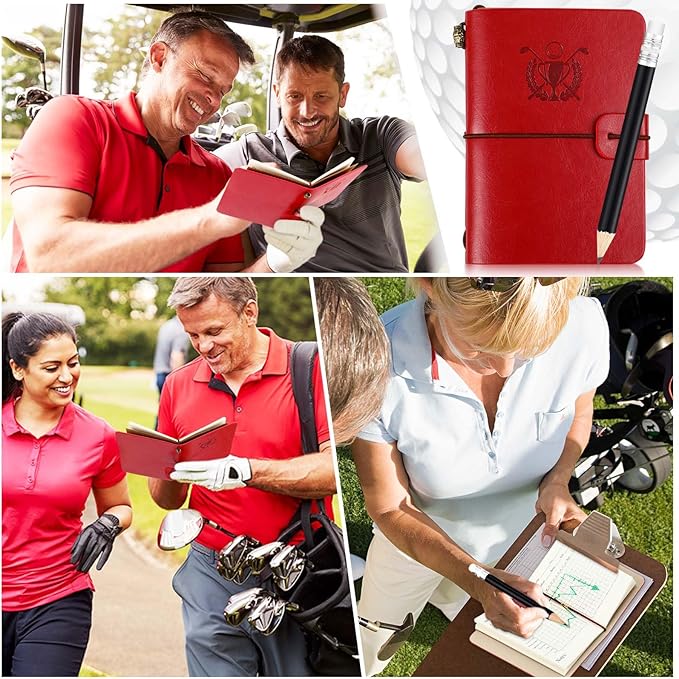 Yexiya Golf Scorecard Book with Pencil Leather Golf Journal Scorecard Holder Accessories Notebook Log Book Pocket Scorebook Gifts for Men Golfers, Sports and Outdoor Club Accessories