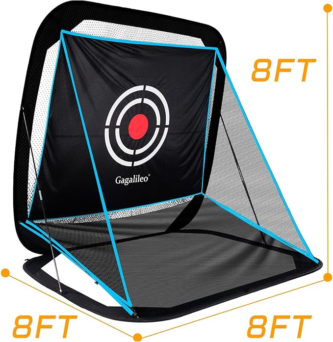 Gagalileo Golf Pop-Up Hitting Cage: 8x7x7FT Practice Net with Target Portable Backyard Garage Training for Driving Chipping Swing Beginners & Golf Enthusiasts