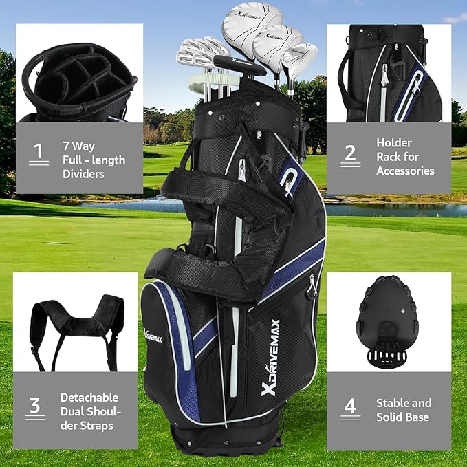 Golf Stand Bag, Lightweight Golf Bag with 8-Way Top Dividers, Golf Bag for Men & Women with Adjustable Dual Strap, Rain Cover, Cooler and Golf Accessory Kit