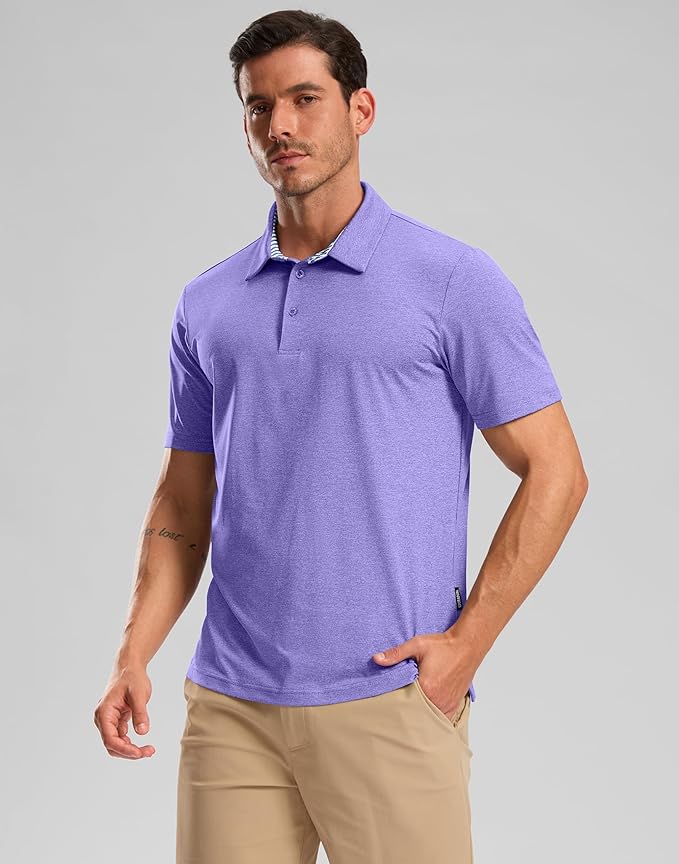 Golf Shirts Heather Polo Short Sleeve Dry Fit Lightweight Moisture Wicking Collared Shirts Casual Athletic Business