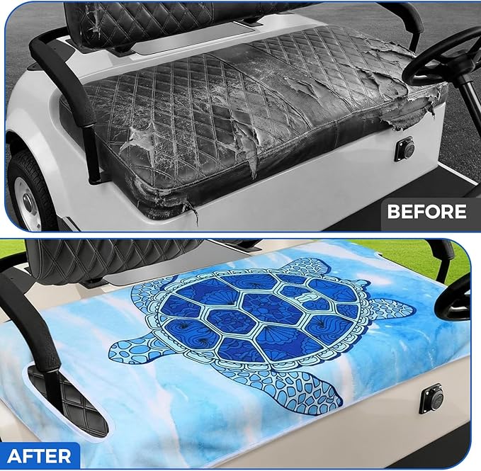 Peryiter Golf Cart Seat Covers Cute Blue Sea Turtle Cart Breathable Seat Covers Compatible with Ezgo and Other 2 Person Seats, Microfiber Suede, Sweat Absorption, 51"x 31"