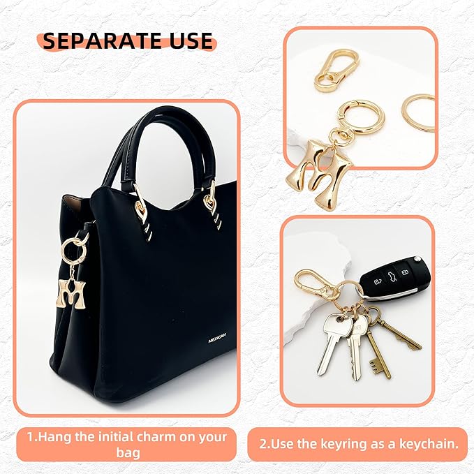 Gold Bubble Heart, Cherry, Bow & More Designs Letter Initial Keychain Bag Charms – Cute Purse Charms for Handbags