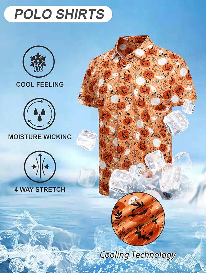 Esabel.C Golf Shirts for Men Dry Fit Performance Short Sleeve Print Moisture Wicking Collared Shirt