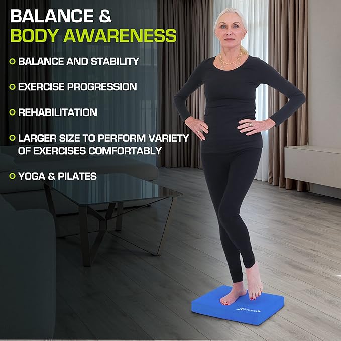 ProsourceFit Exercise Balance Pad – Large Cushioned Non-Slip Foam Mat & Knee Pad for Fitness, Stability Training, Physical Therapy, Yoga 15"x19", Blue