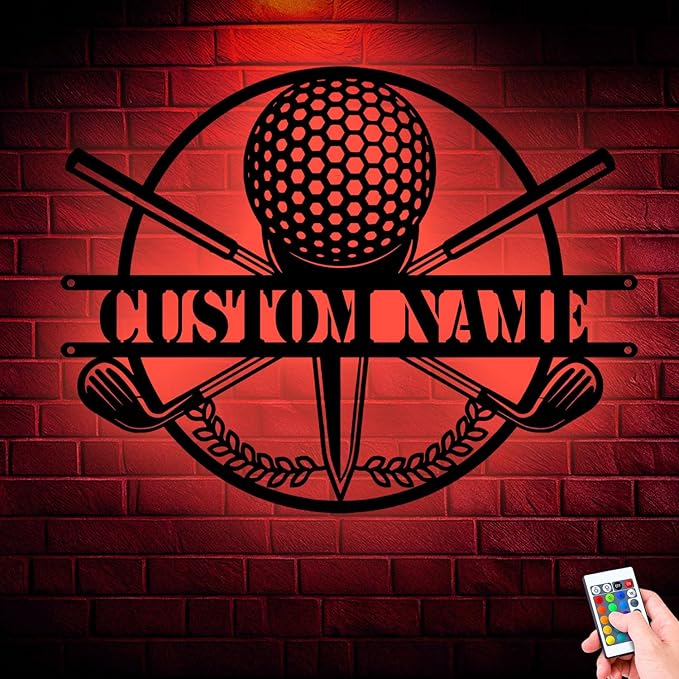 Custom Golfing Golf Player Metal Sign, Personalized Wall Art with LED Lights, Unique Home Decor Gift for Golf Lovers, Hanging Decor for Garage, Man Cave, or Home Office