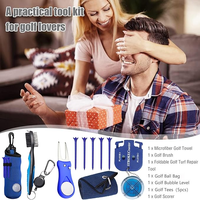 11 Pcs Golf Accessories Kit, Include Golf Ball Bag with Hook Tees Towel Cleaner Brush Ball Marker Divot Tool Score Counter