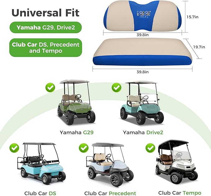 10L0L Golf Cart Seat Covers Universal for Yamaha G29 Drive2 Club Car DS Precedent Tempo Standard Front Seats, Breathable Mesh Bench Seat Cover, No Drilling Seat Cushion - All-Season Comfort