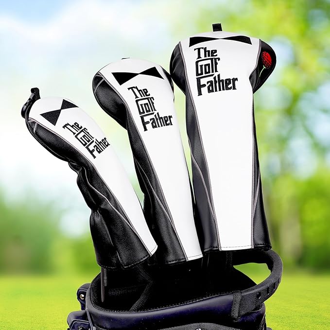 The Golf Father Golf Club Covers, Driver Fairway Hybrid Headcover, Funny Putter Cover Magnetic, Black & White Color Iron Covers,Golf Gifts for Men