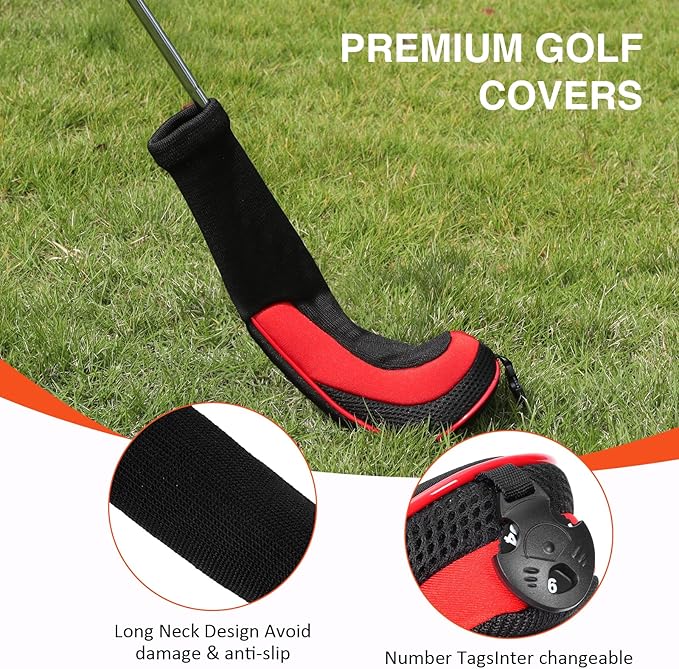 Golf Head Covers, 4pcs Golf Club Covers for Driver Fairway and Hybrid, Nylon Golf Club Head Covers for Men Women with Interchangeable Tags