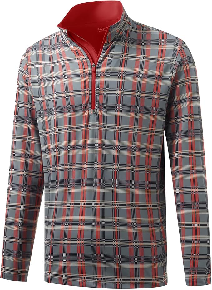 M MAELREG Quarter Zip Golf Pullover Men Dry Fit Long Sleeve Performance Wicking 1/4 Zip Full Print Pullover Mens Sweatshirt
