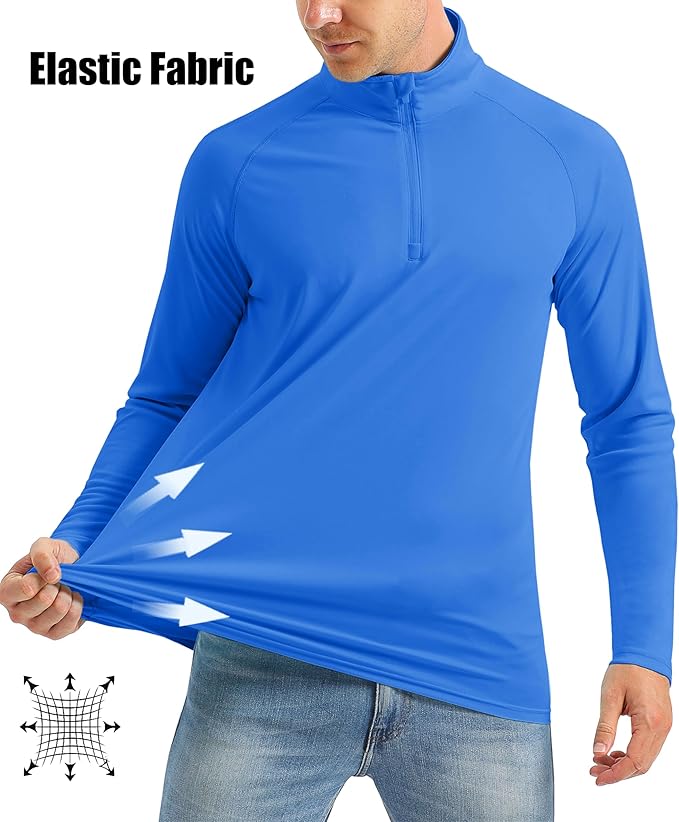 MAGCOMSEN Men's Long Sleeve Sun Shirts UPF 50+ Tees 1/4 Zip Up Fishing Running Rash Guard T-Shirts Outdoor Shirt