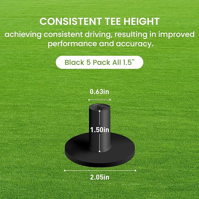 FINGER TEN Golf Rubber Tee Driving Range Value 5 Pack for Indoor Outdoor Practice Mat, Tee Adaptor Size 1.5’’ 2.0’’White Black Tee Holder Set for Hitting Mats