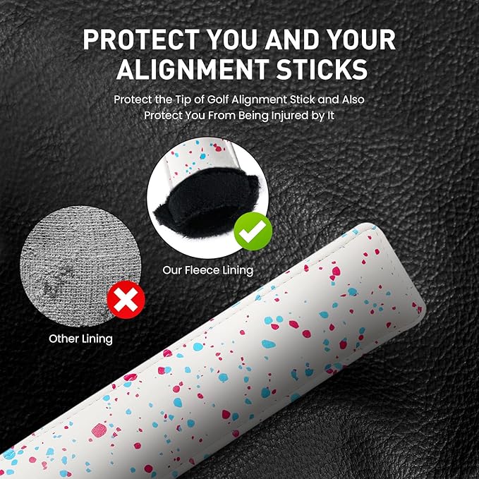 FINGER TEN Golf Alignment Stick Cover Headcover Rods Holder Case Leather 14''× 2'' in USA Black White Green Hold at Least 2 Sticks