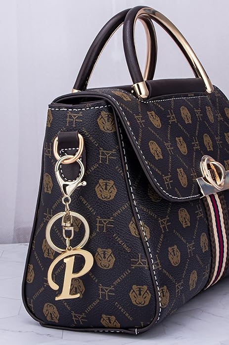 Cute Stainless Steel Gold Initial Letter Keychain for Women Girl, Charms for Key Handbag Backpack Bag, Personalized Gift
