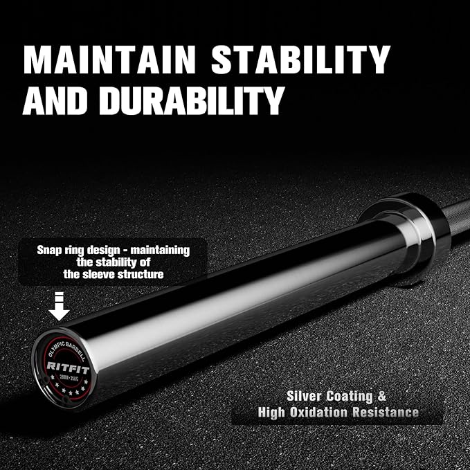 RITFIT 7FT Olympic Barbell for Strength and Weightlifting Training - 2 Inch Olympic Bar for Squat, Deadlift, Bench Press, Curl, Overhead Press - 500lbs/1000lbs/1500lbs Capacity