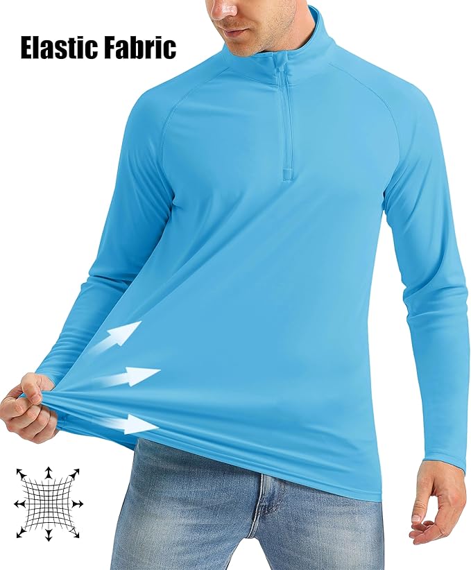 MAGCOMSEN Men's Long Sleeve Sun Shirts UPF 50+ Tees 1/4 Zip Up Fishing Running Rash Guard T-Shirts Outdoor Shirt