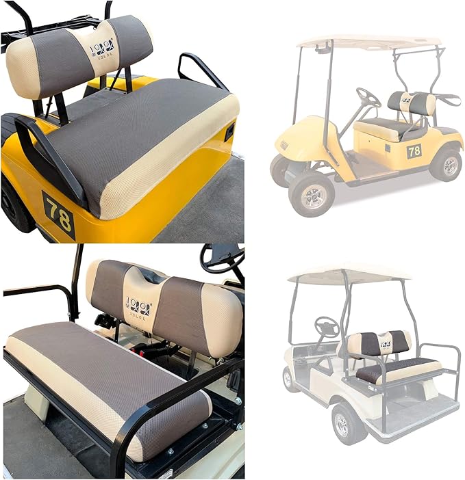 10L0L Golf Cart Front Rear Seat Cover Set for 4 Passenger EZGO TXT RXV Bench Seat Covers Kit Cool Breathable Washable Polyester Mesh Cloth Gray Black Beige Red (S+XS)