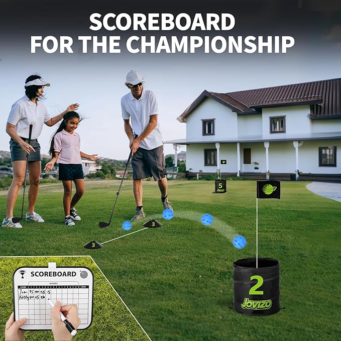Golf Chipping Game with 2 Retractable Clubs & 9 Holes, Portable Golf Set for Adults Kids, Outdoor Indoor Sports Practice Toy Gift for Family Play Yard, Backyard, Lawn, Beach
