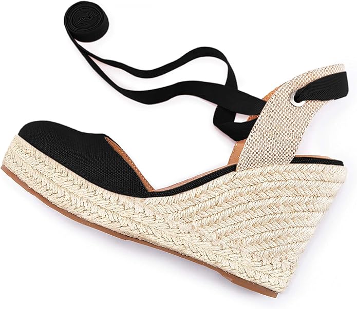 FISACE Womens Summer Espadrille Heel Platform Wedge Sandals Ankle Buckle Strap Closed Toe Shoes