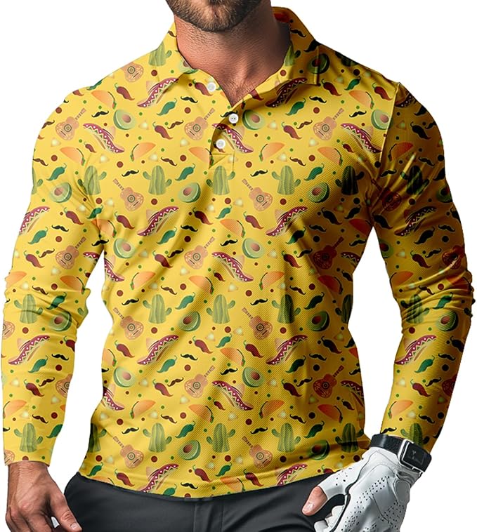 Men's Long Sleeve Golf Shirt Quick Dry 3 Button Work Fishing Outdoor Casual Collar Shirt